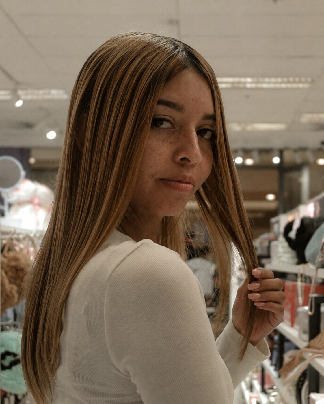 Portrait shot in a retail store, natural light